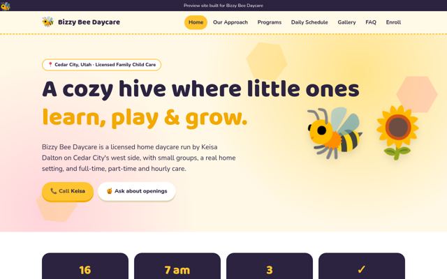 Bizzy Bee Daycare website