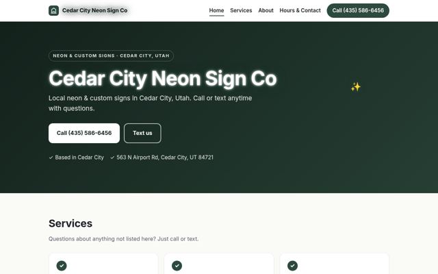 Cedar City Neon Sign Co website