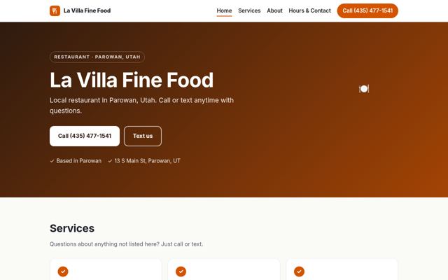 La Villa Fine Food website